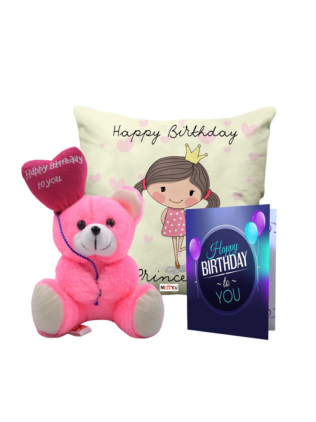 

ME & YOU Pink & Blue 3 Pieces Lightweight Printed Pillow with Card & Happy Birthday Teddy