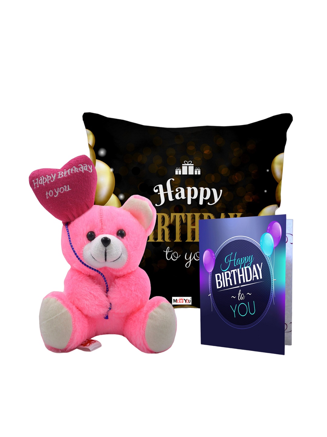 

ME & YOU Black & Pink 3 Pcs Typography Cushion Teddy Bear & Greetings Card Home Gift Set