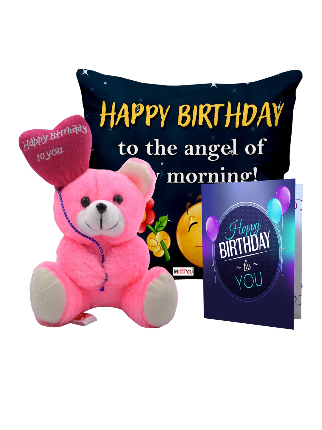 

ME & YOU Blue Happy Birthday Print Cushion Teddy Bear & Greetings Card Home Gift Set