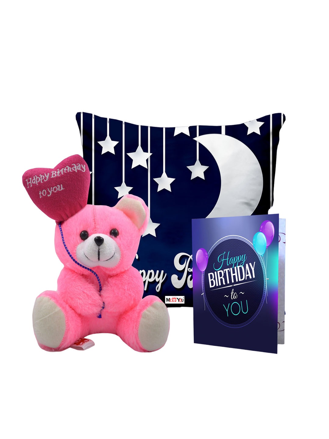 

ME & YOU Blue & Pink 3 Pcs Typography Cushion Teddy Bear & Greetings Card Home Gift Set