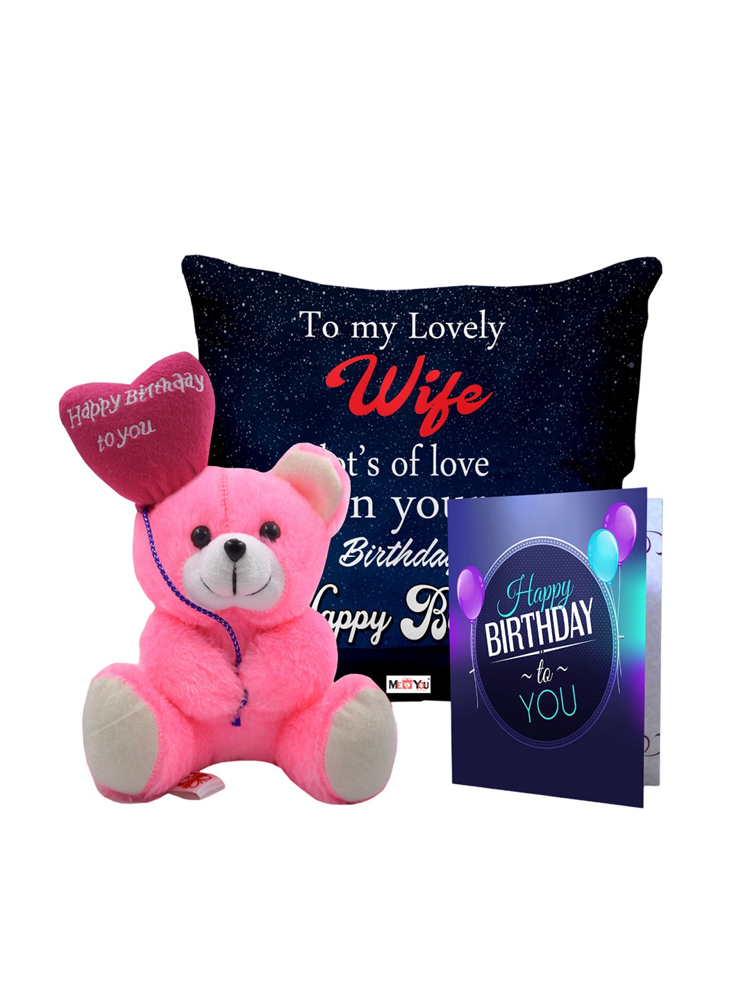 

ME & YOU Pink & Black 3 Pieces Printed Cushion Teddy & Card Gift Set