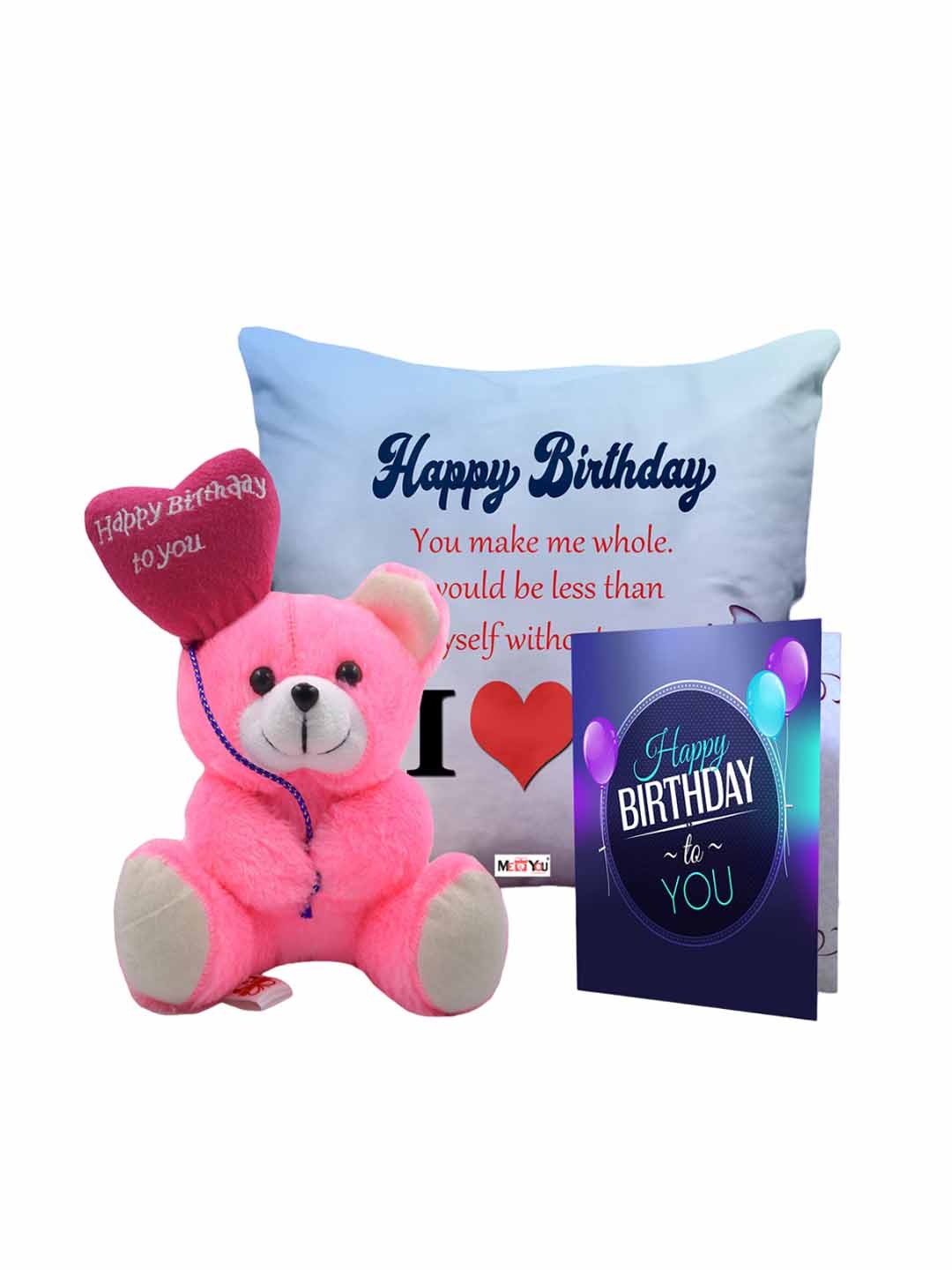 

ME & YOU Pink & Blue Printed Cushion Teddy Bear & Greetings Card Home Gift Sets