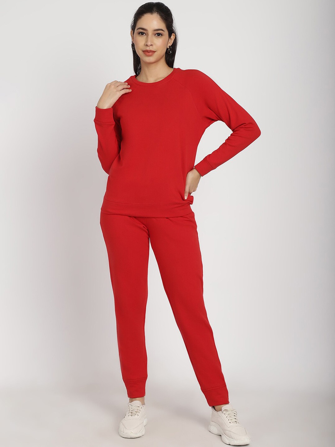 

Rute Round Neck Cotton Tracksuits, Red