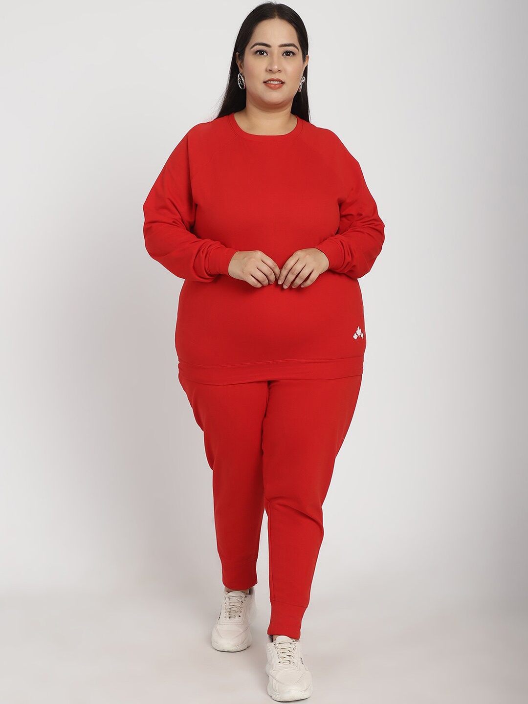 

Rute Plus Size Round Neck Cotton Tracksuits, Red