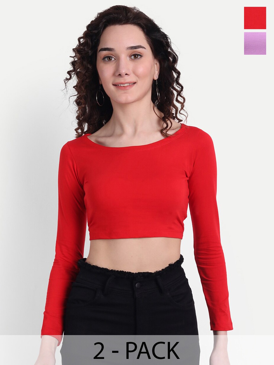 

COLOR CAPITAL Pack Of 2 Cotton Crop Fitted Top, Red