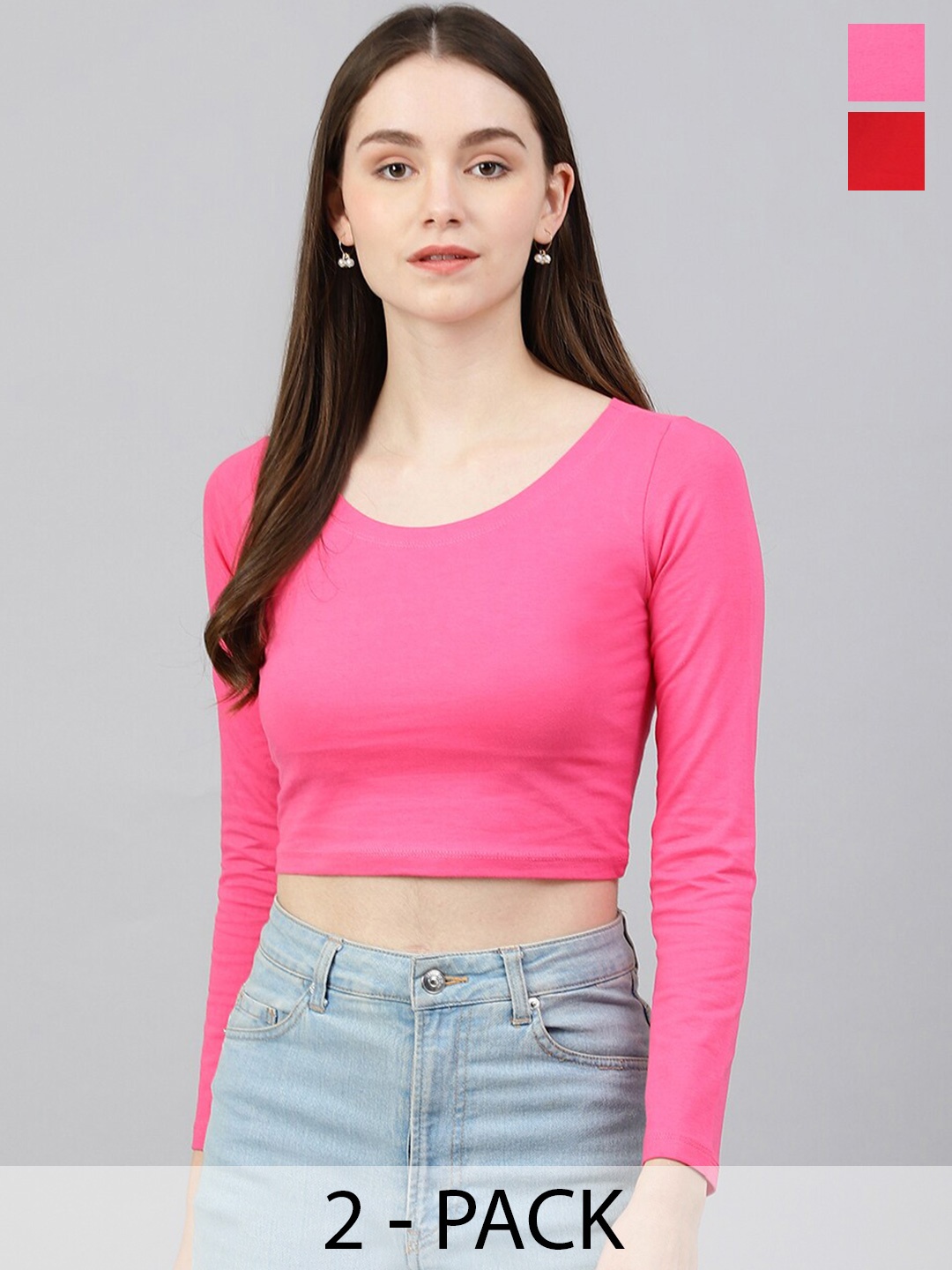 

COLOR CAPITAL Pack Of 2 Scoop Neck Cotton Crop Fitted Top, Pink