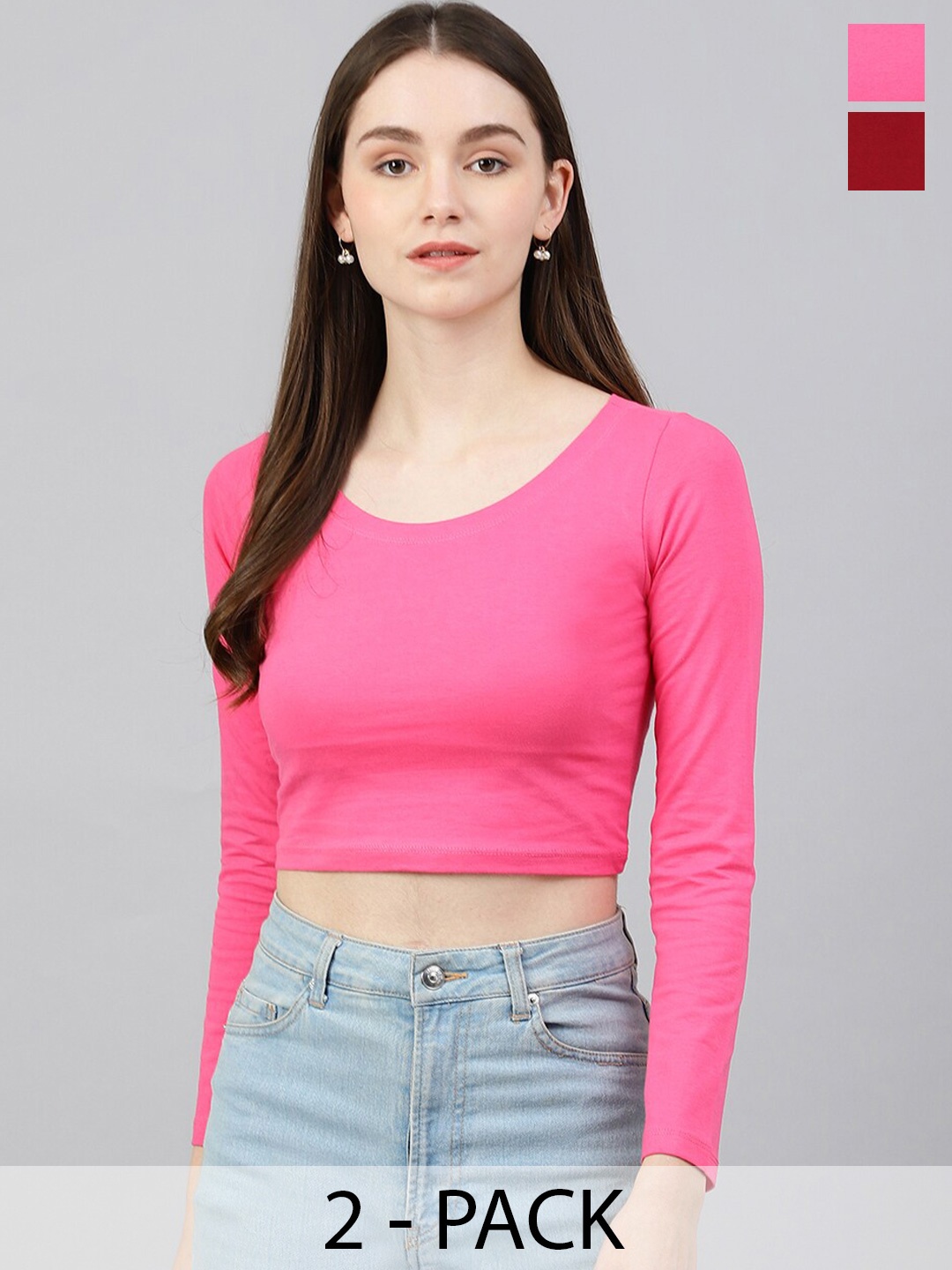 

COLOR CAPITAL Pack Of 2 Fitted Cotton Crop Top, Pink