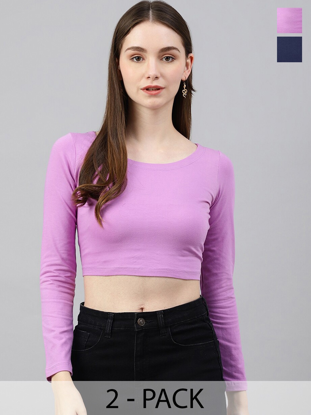 COLOR CAPITAL Pack Of 2 Fitted Cotton Crop Top, Lavender