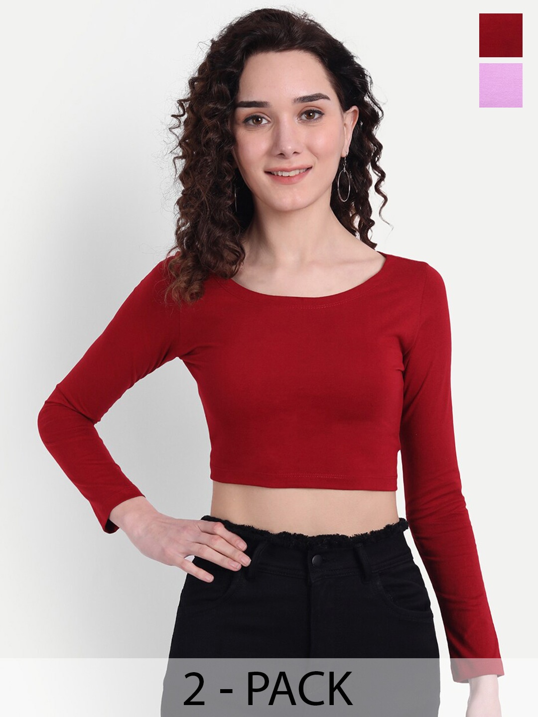 

COLOR CAPITAL Pack Of 2 Fitted Cotton Crop Top, Maroon