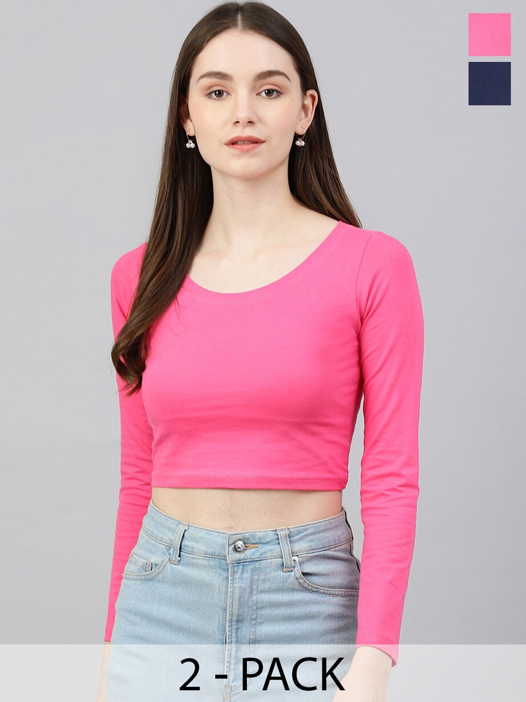 

COLOR CAPITAL Pack Of 2 Fitted Cotton Crop Top, Pink