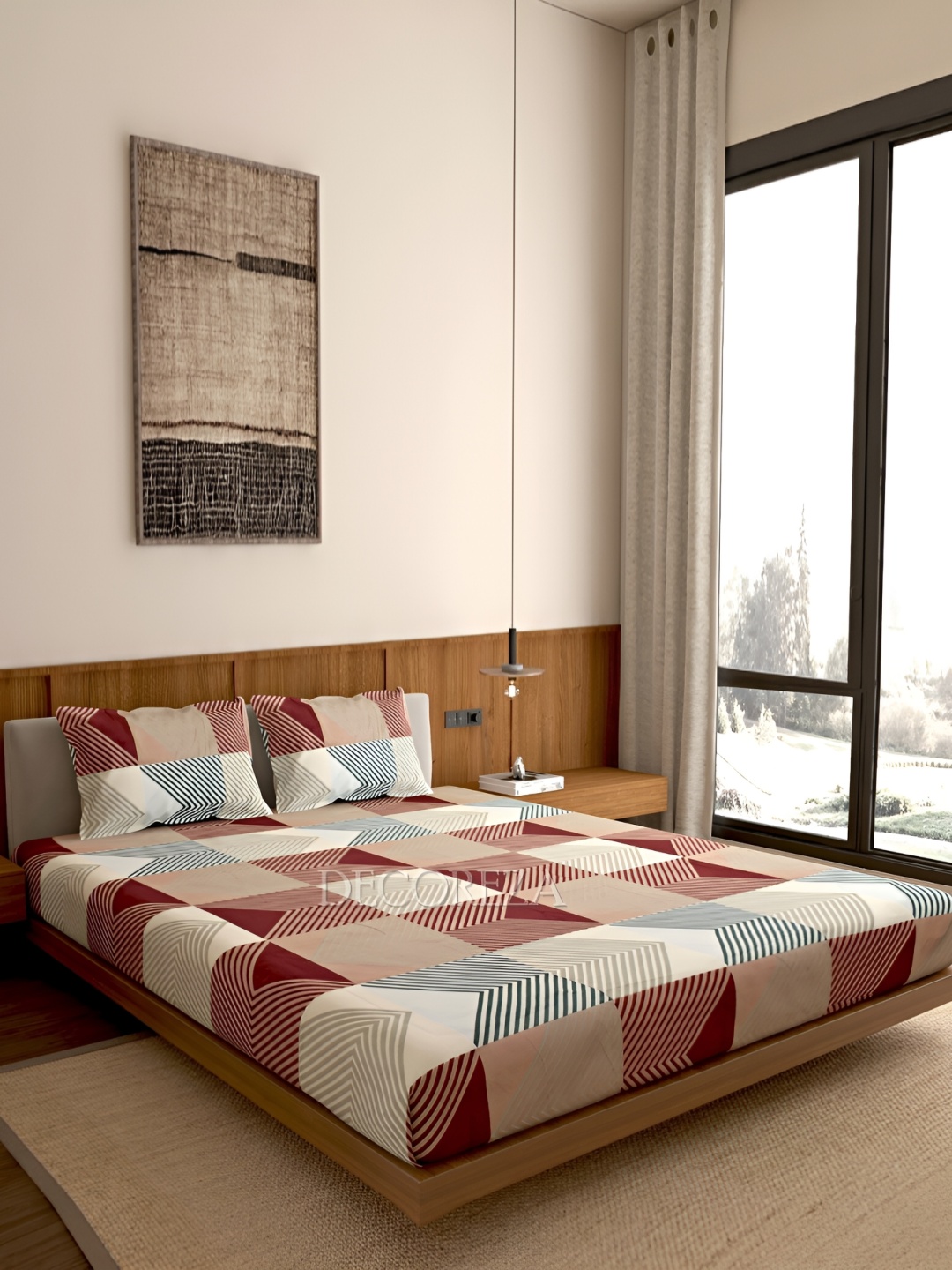 

DECOREZA Beige & White Striped 300 TC 130 GSM Queen Bedsheet with 2 Pillow Covers