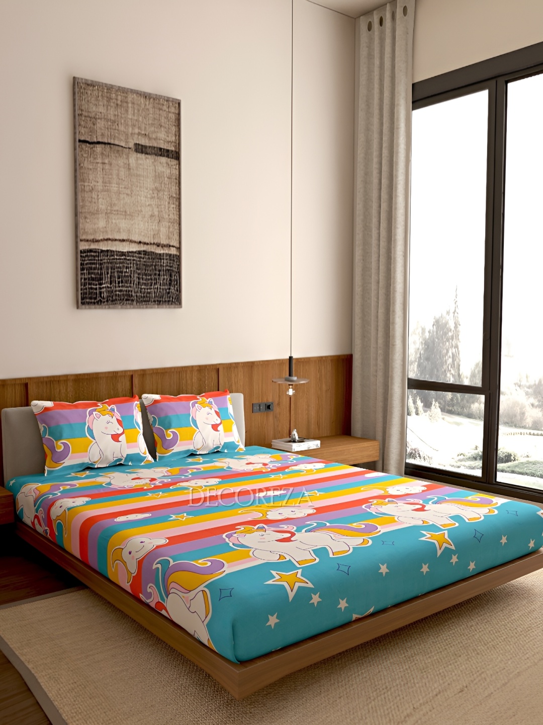 

DECOREZA Pink Conversational 300 TC 130 GSM Queen Bedsheet with 2 Pillow Covers