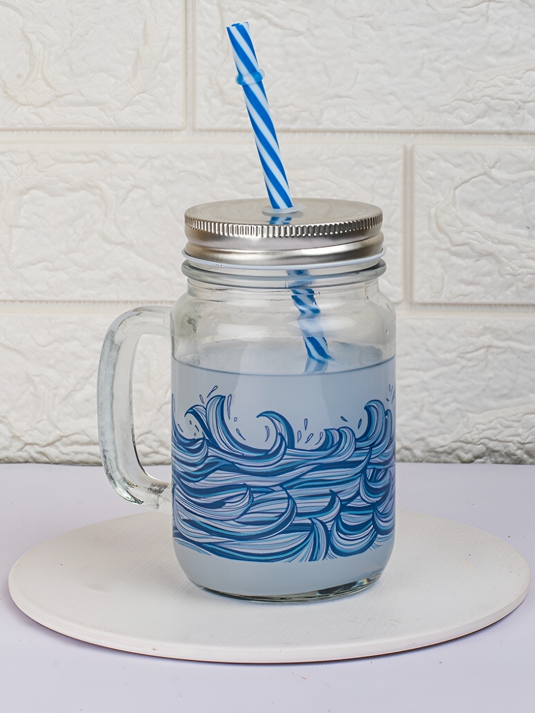 

Strokes by Namrata Mehta Blue Floral Printed Glass Mug 500ml