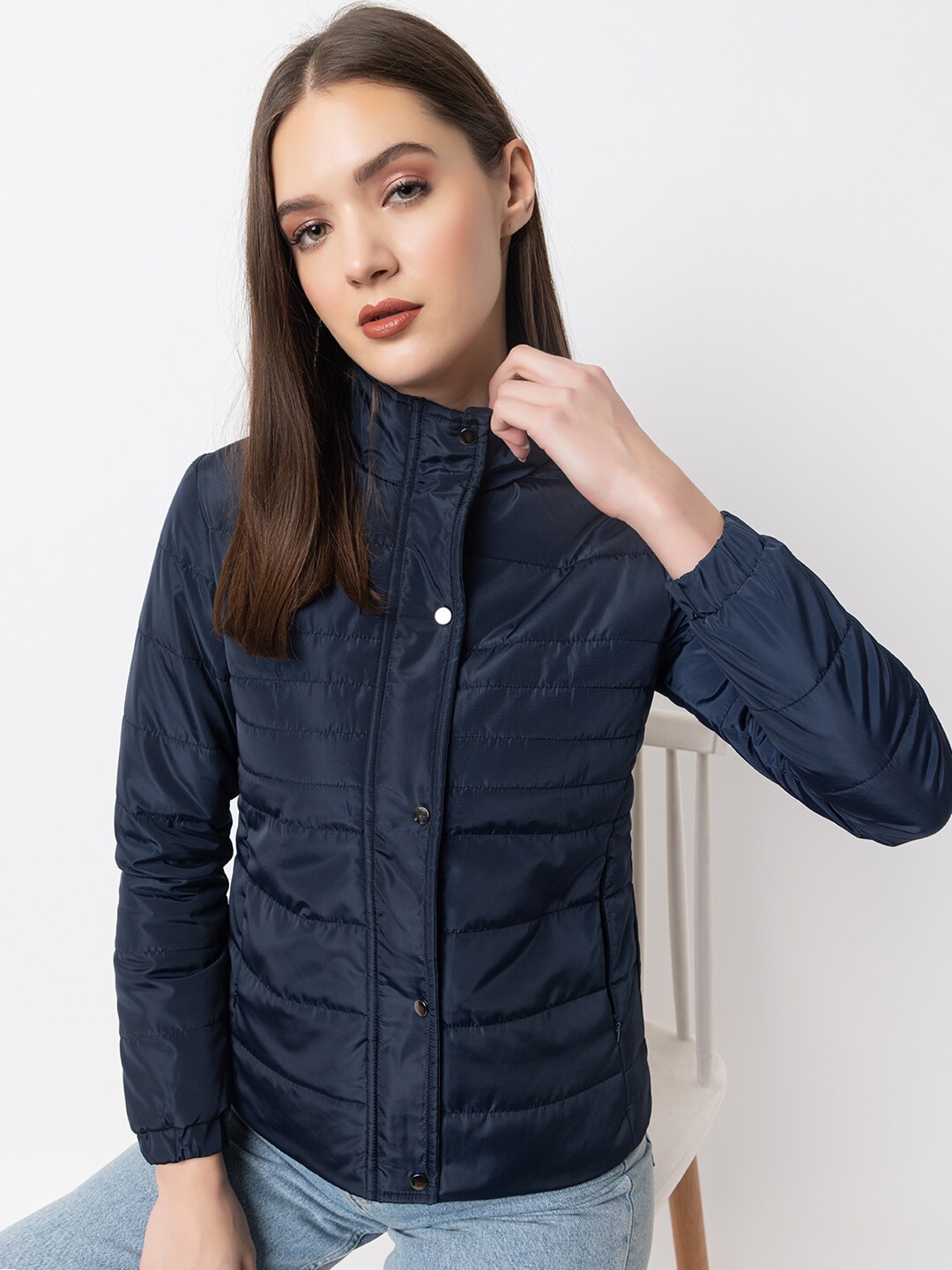 

ARMISTO Stand Collar Reflective Strip Antimicrobial Quilted Jacket, Navy blue