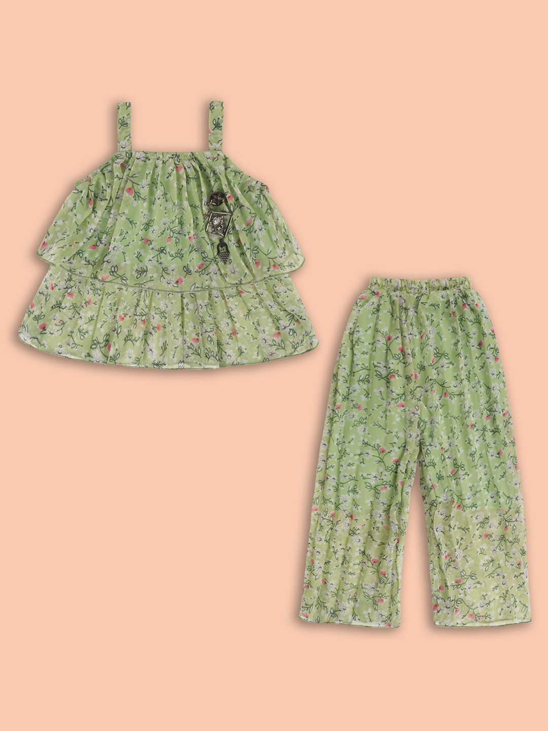 

Wish Karo Girls Printed Top With Trousers, Green