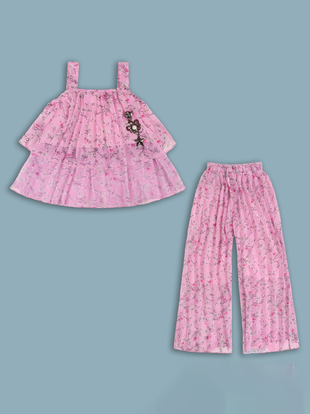 

Wish Karo Girls Printed Top With Trousers, Pink