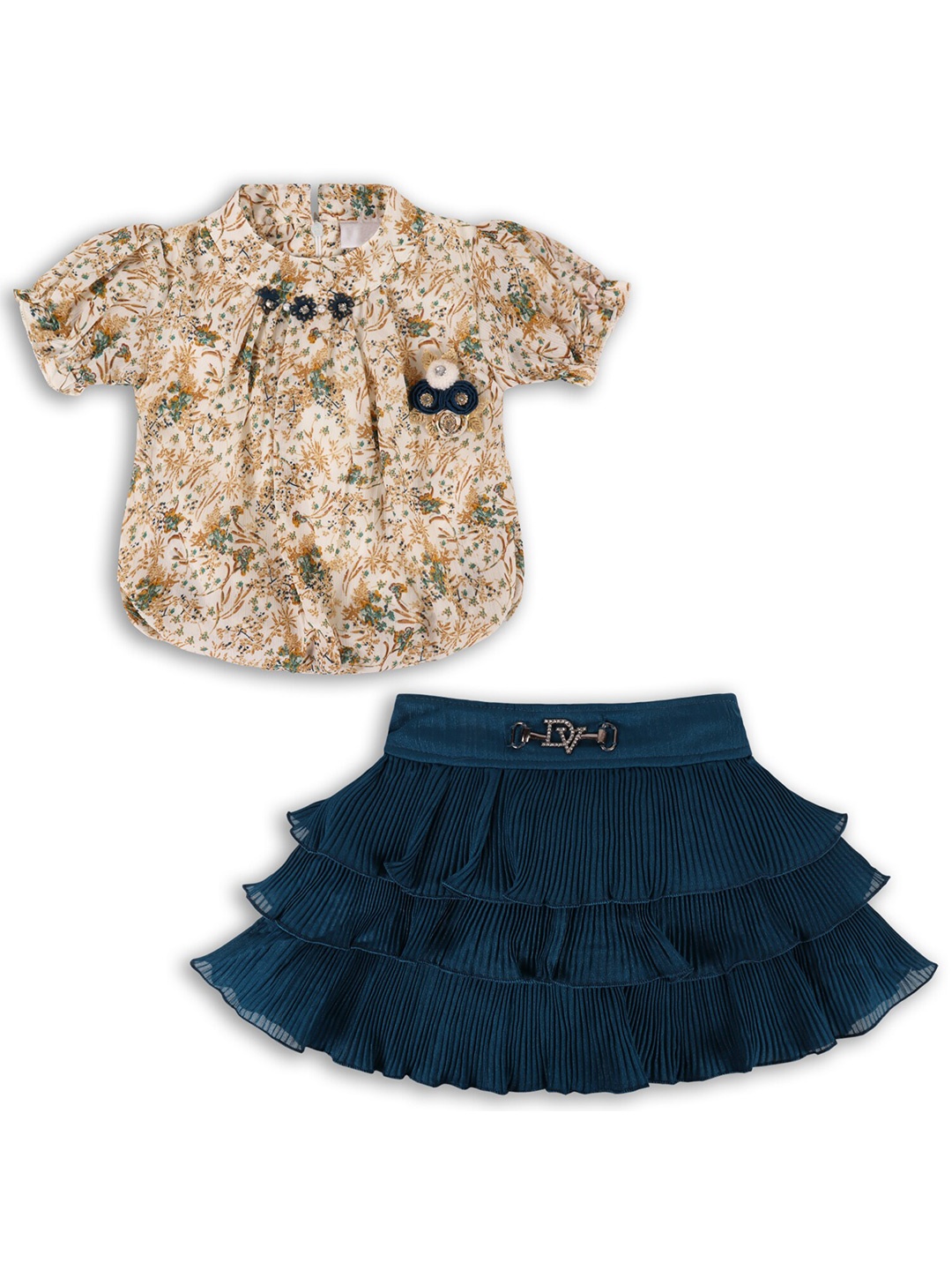 

Wish Karo Girls Floral Printed Georgette Top with Skirt, Blue