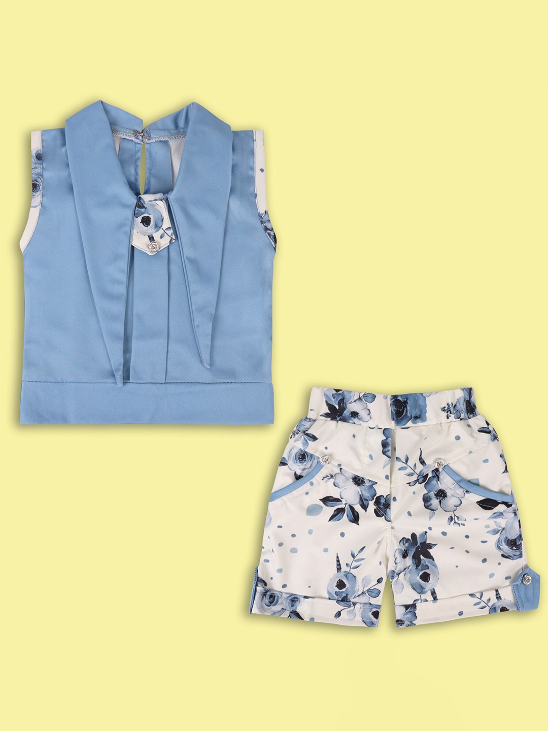 

Wish Karo Girls Pure Silk Top with Shorts, Blue