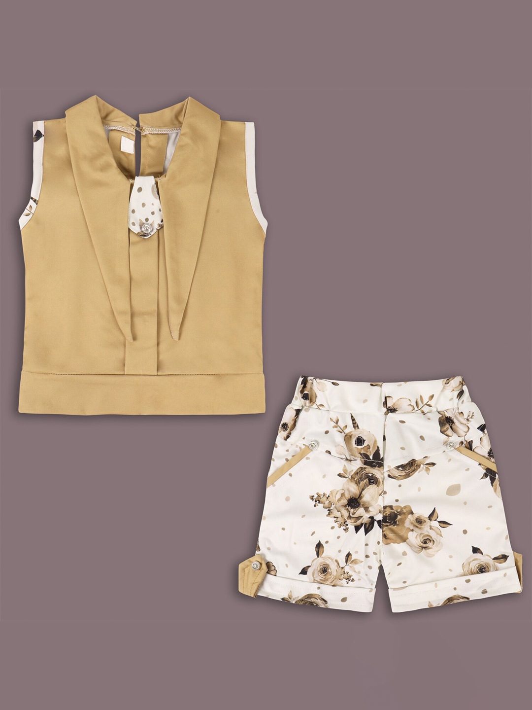 

Wish Karo Girls Pure Silk Top with Shorts, Brown
