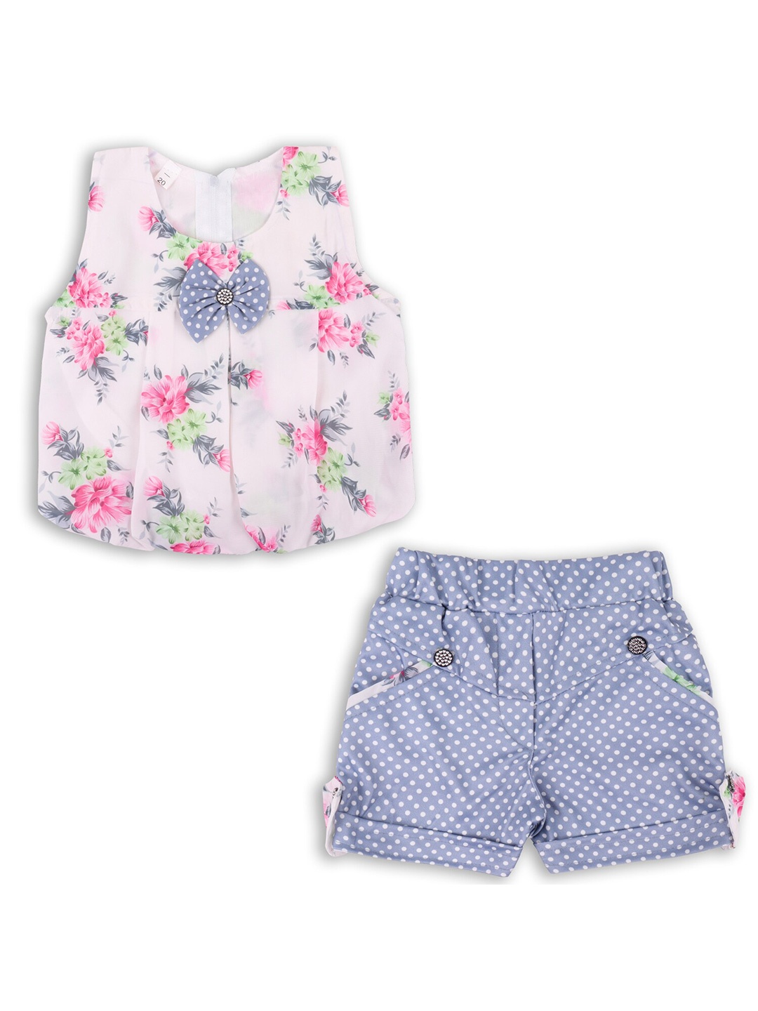 

Wish Karo Girls Pink Pure Silk Printed Top with Shorts, White