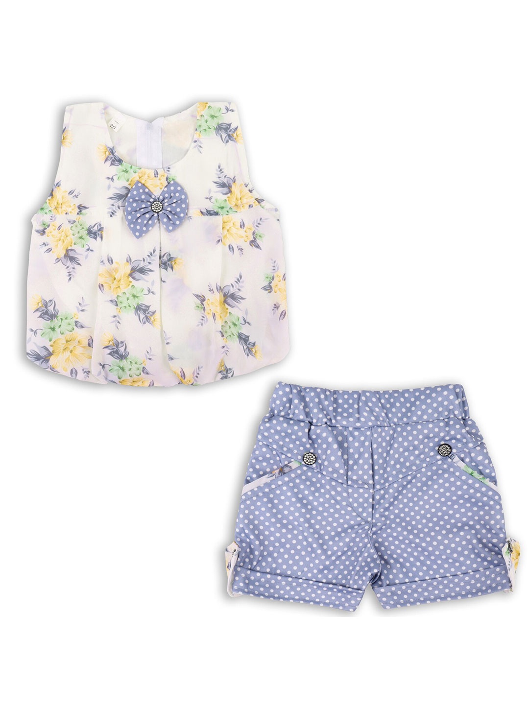 

Wish Karo Girls Printed Pure Silk Top with Shorts, White