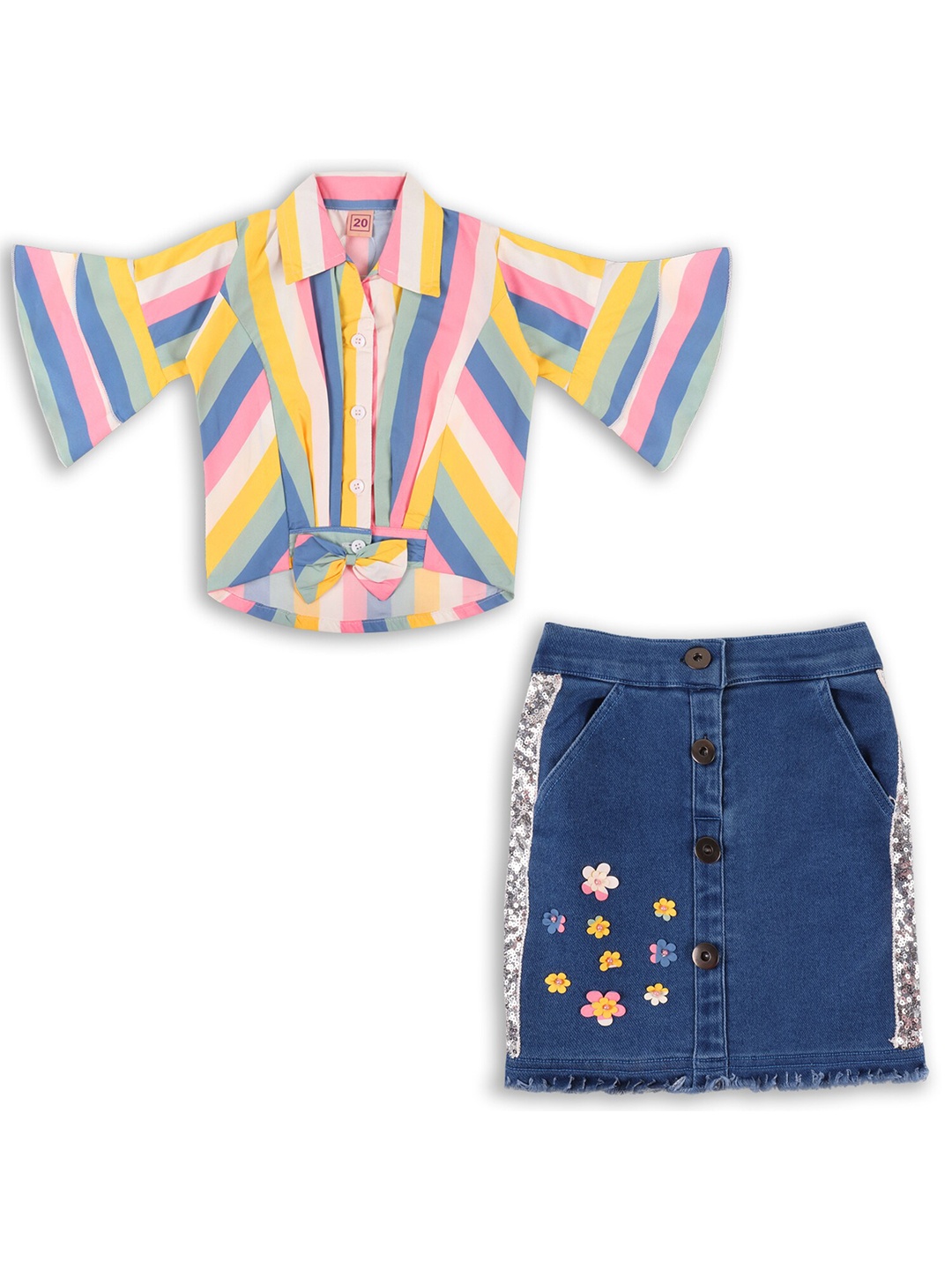 

Wish Karo Girls Printed Pure Silk Shirt with Skirt, Yellow