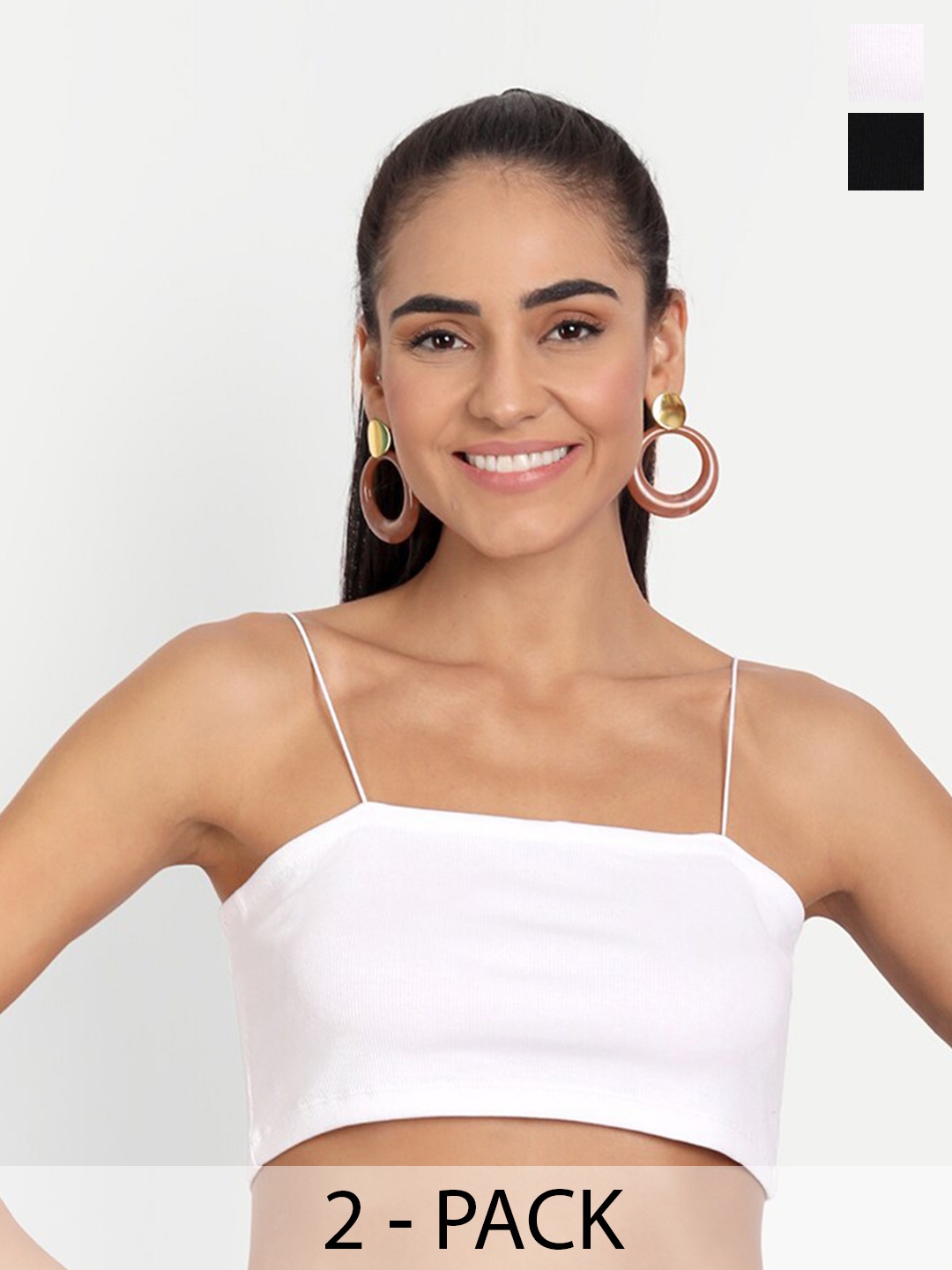 

COLOR CAPITAL Pack Of 2 Shoulder Straps Cotton Bralette Crop Top, White