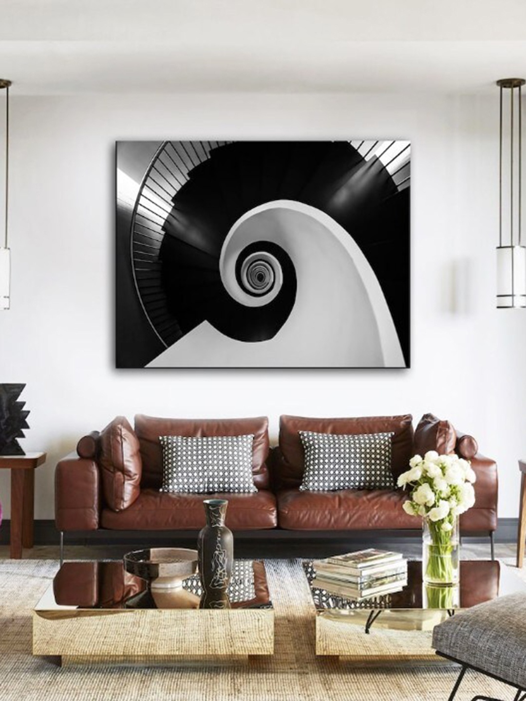 

SPACE OF JOY Black & Grey Spiral Artistic Stairs Abstract Painting Wall Art