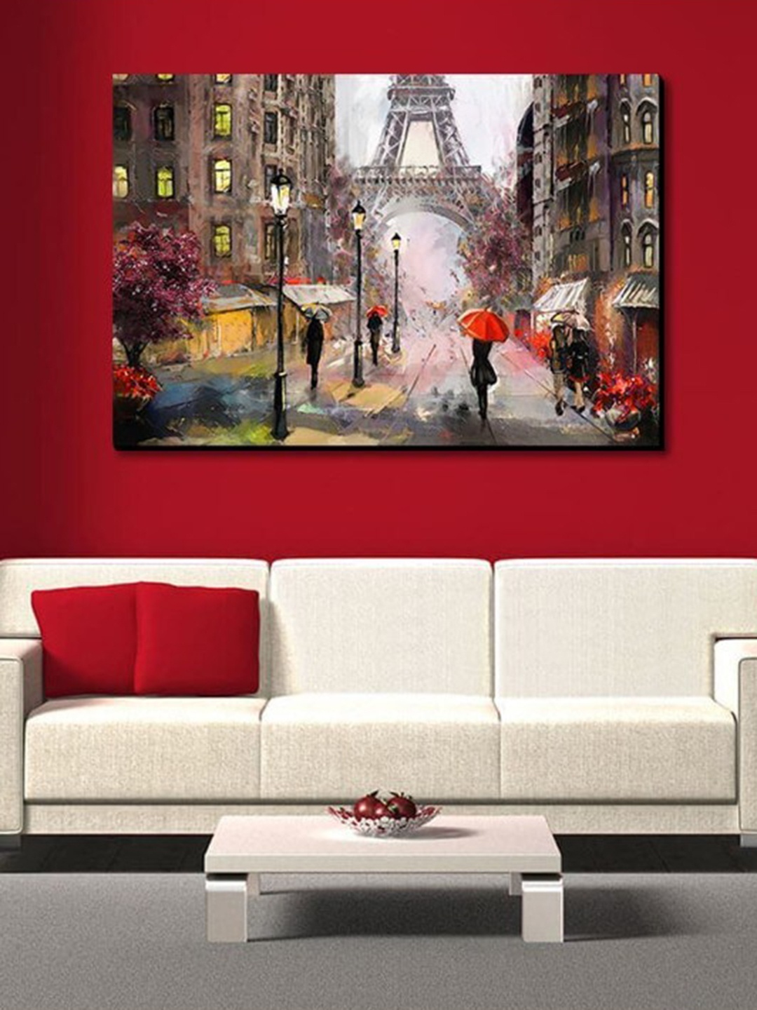 

SPACE OF JOY Red & Grey Abstract Canvas Painting Wall Art