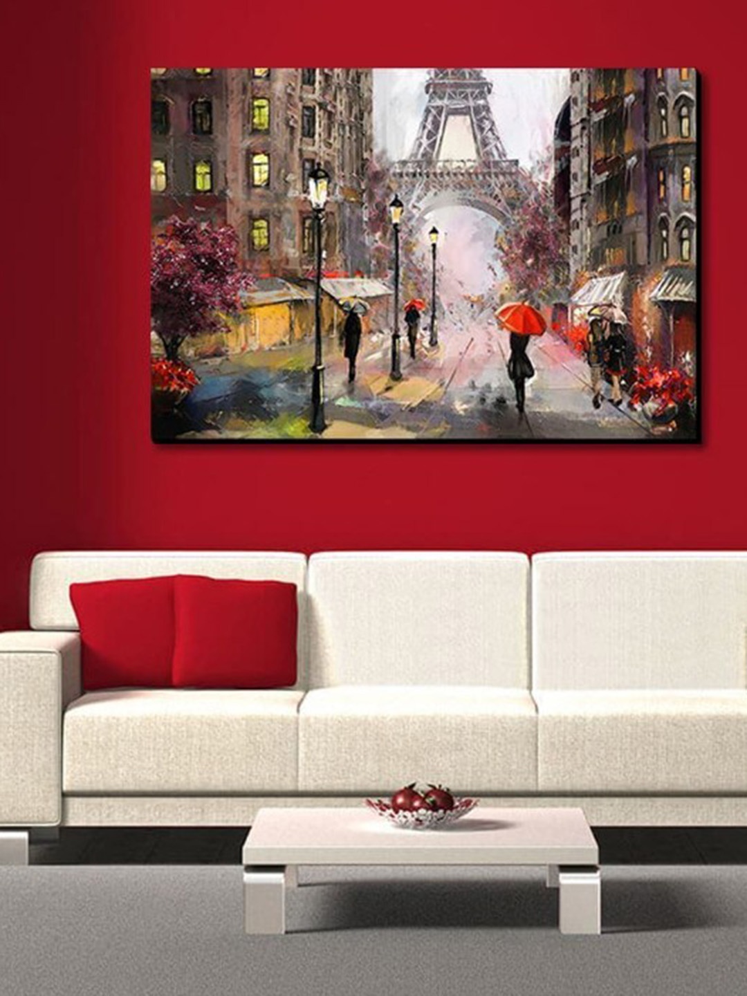 

SPACE OF JOY Grey & Red An Evening In Paris Canvas Painting Wall Art
