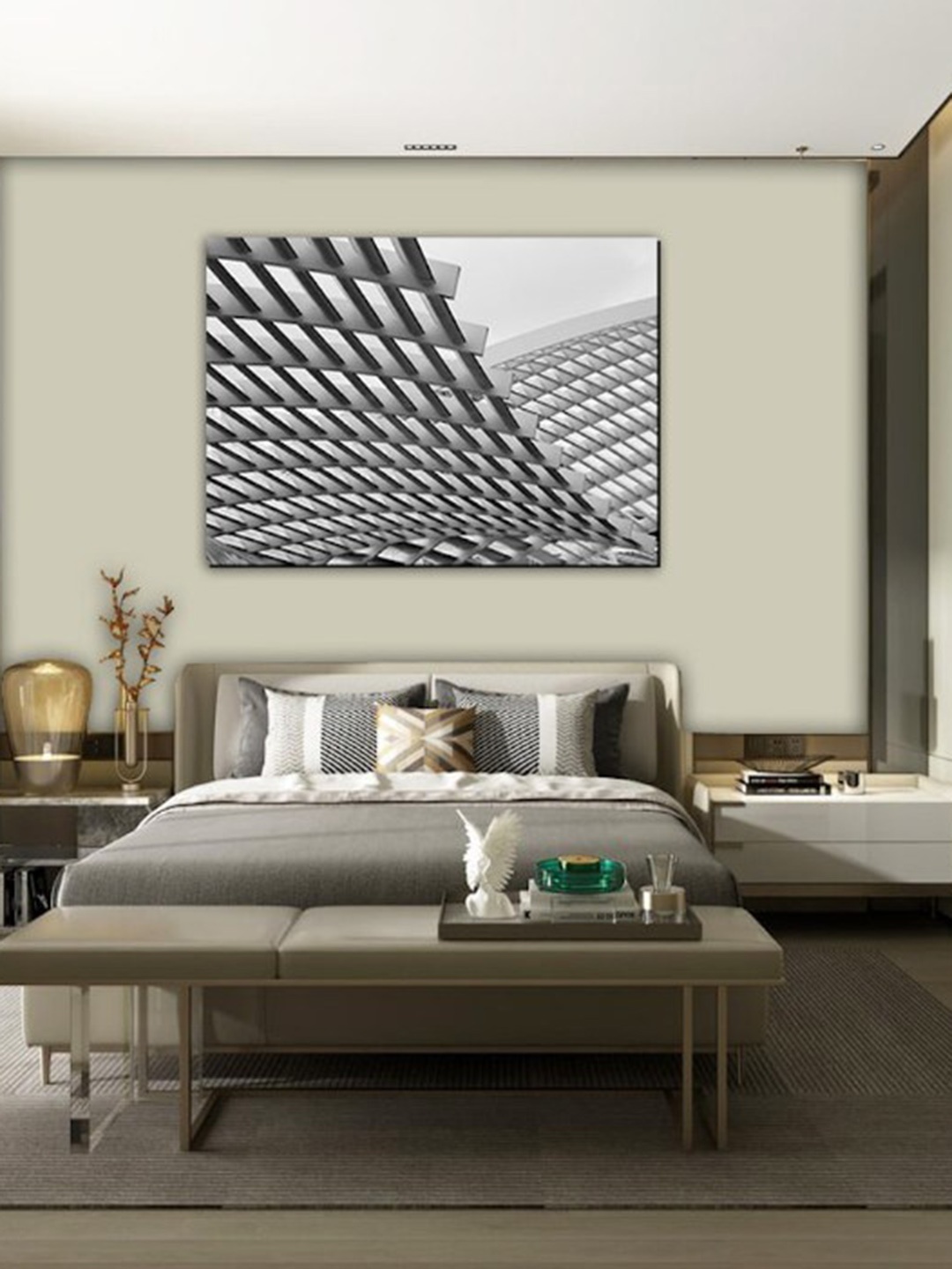 

SPACE OF JOY White & Grey The Grid Canvas Painting Wall Art