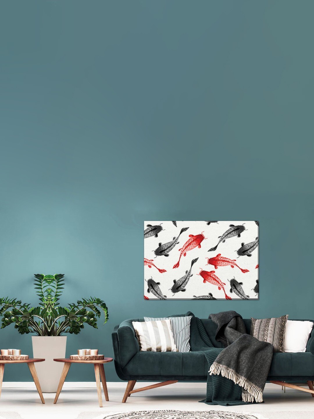 

SPACE OF JOY White & Red KOI SUM E Canvas Painting Wall Art