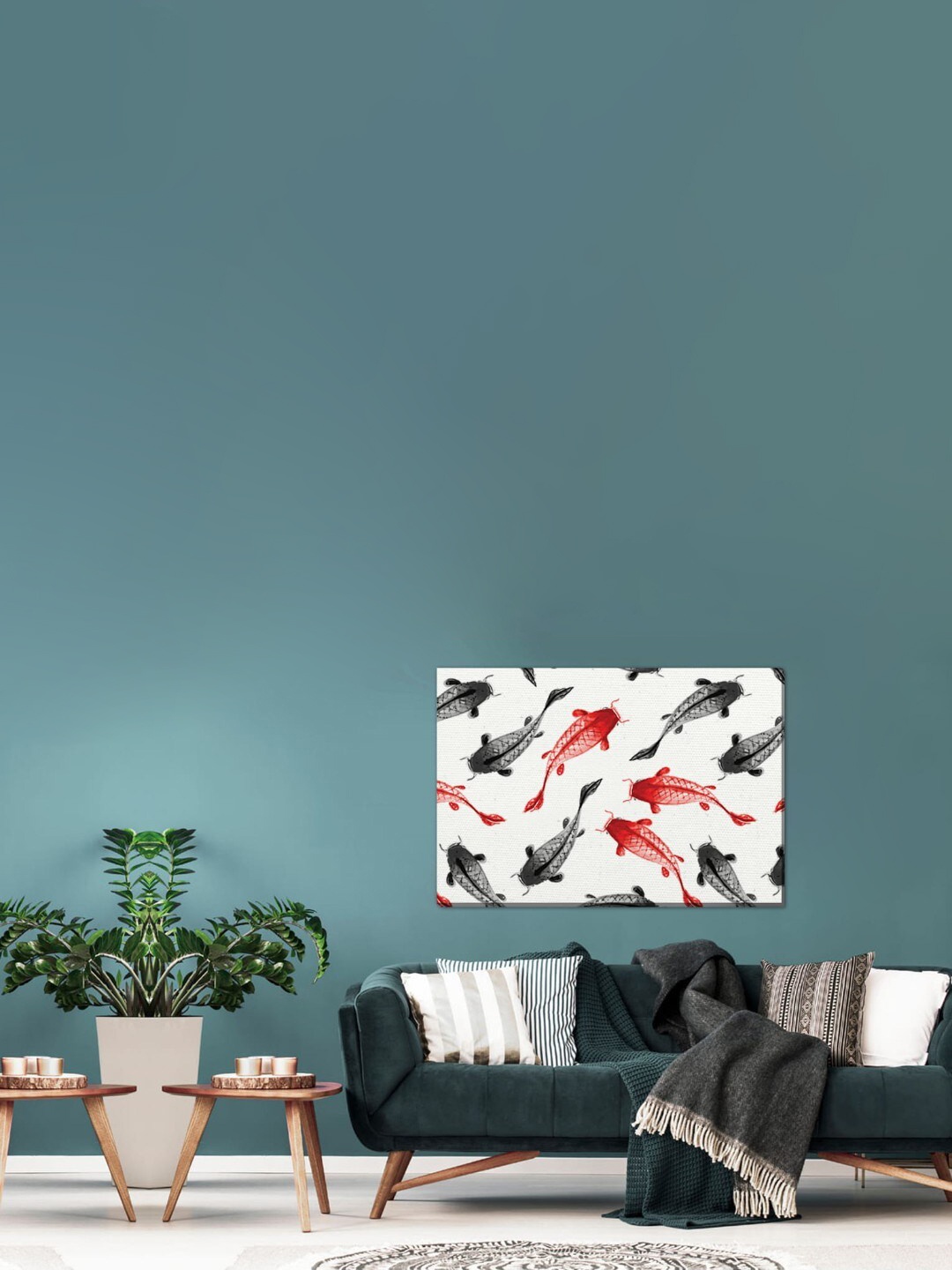 

SPACE OF JOY White & Red KOI SUM E Canvas Painting Wall Art