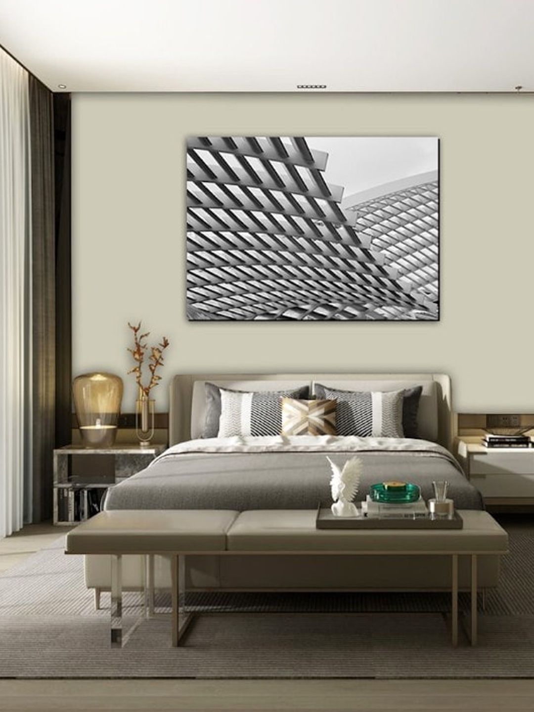 

SPACE OF JOY White & Grey The Grid Canvas Painting Wall Art