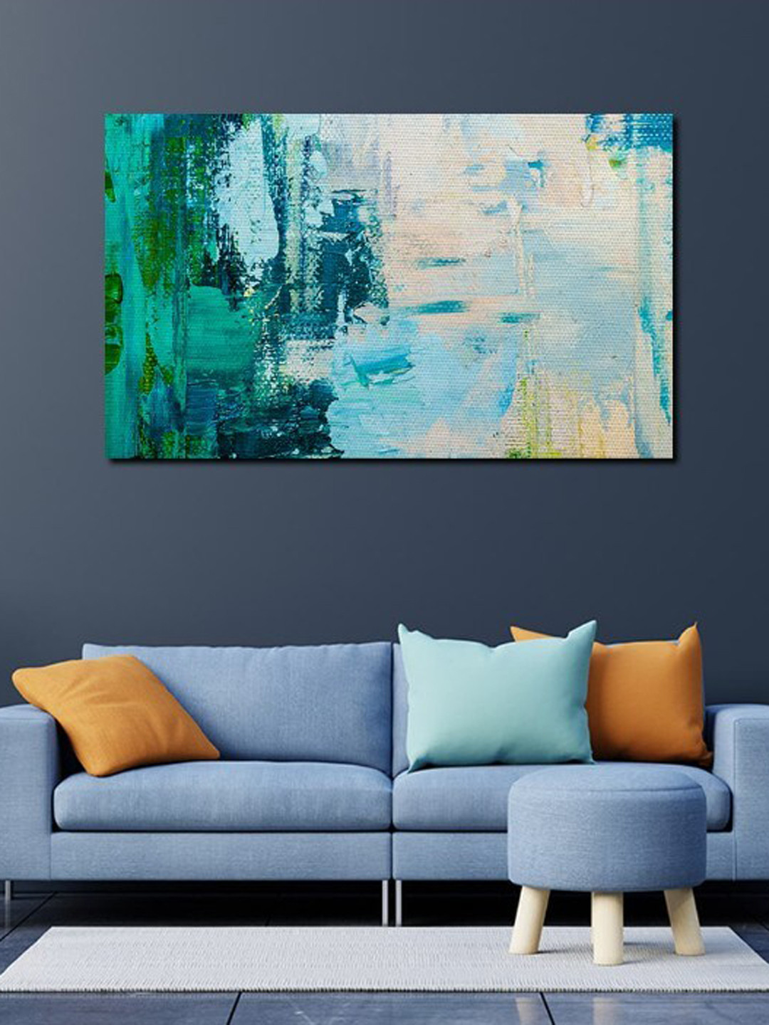 

SPACE OF JOY Blue & Green Abstract Canvas Painting Wall Art