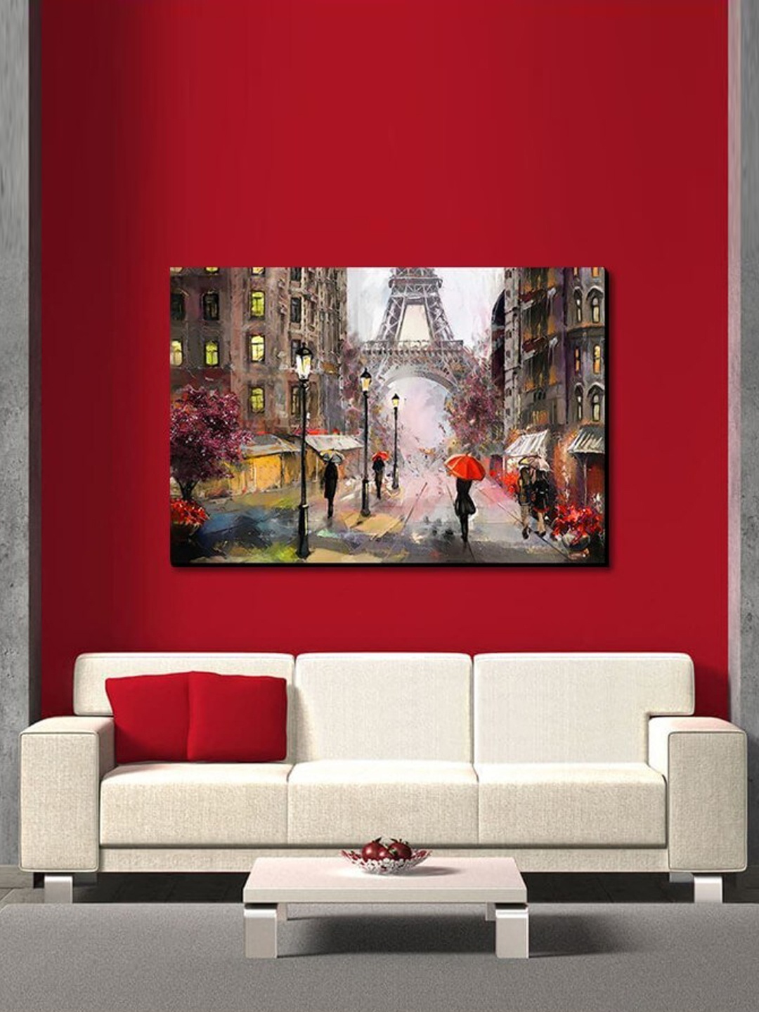 

SPACE OF JOY Grey & Red An Evening In Paris Canvas Painting Wall Art