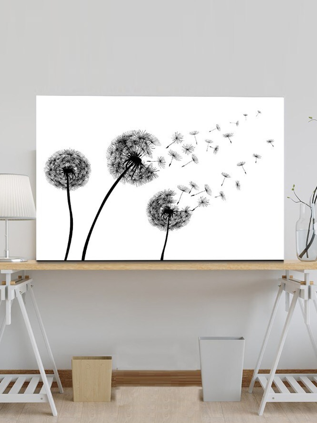 

SPACE OF JOY White & Black Dandelion Seeds Canvas Painting Wall Art