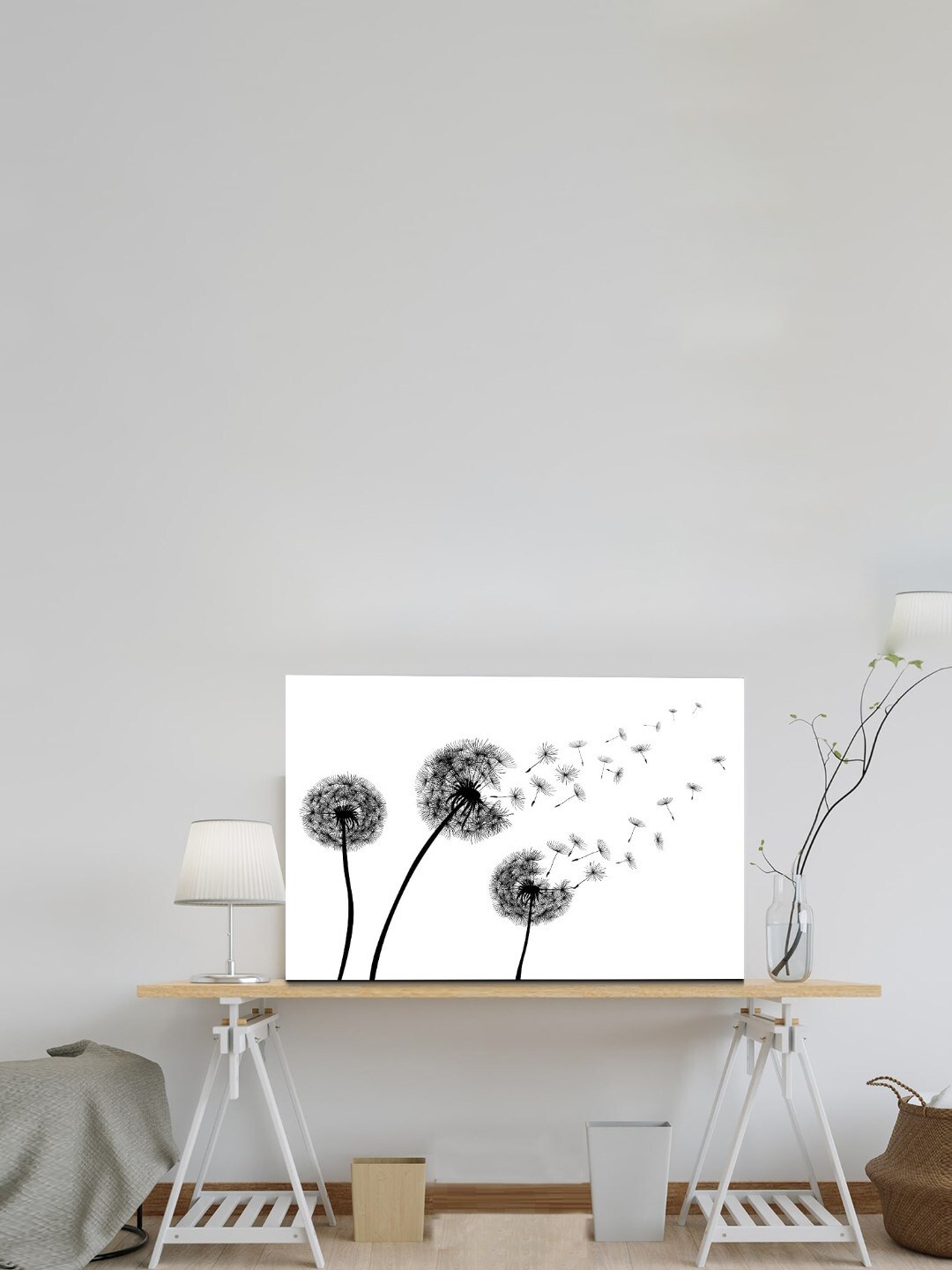 

SPACE OF JOY White & Black Dandelion Seeds Canvas Painting Wall Art
