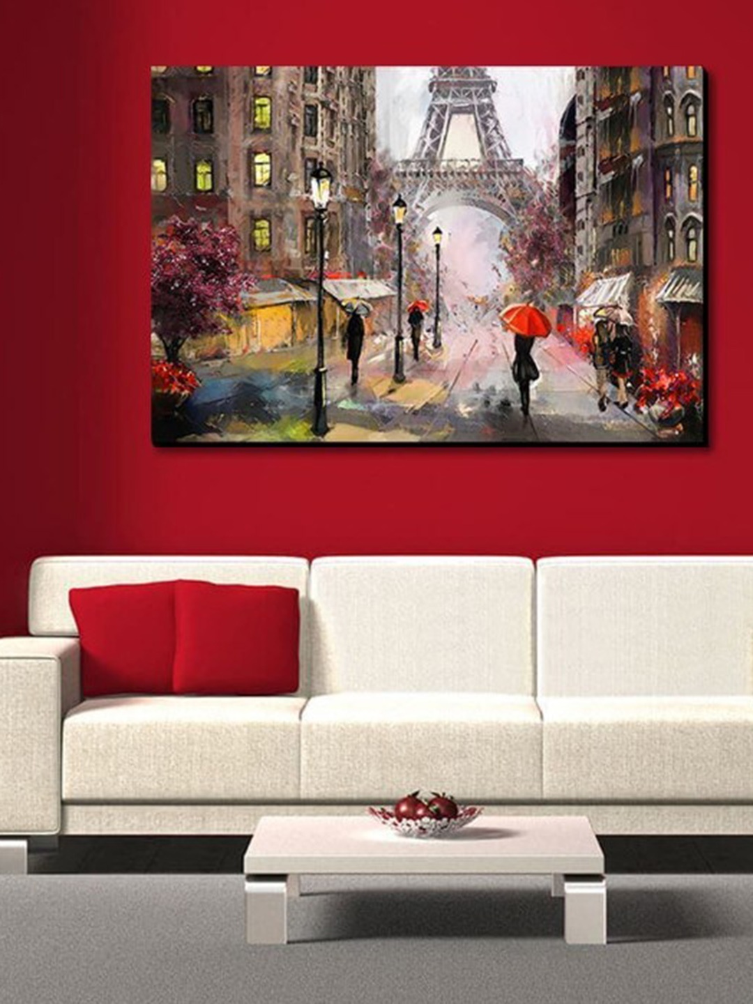 

SPACE OF JOY Grey & Red An Evening In Paris Canvas Painting Wall Art