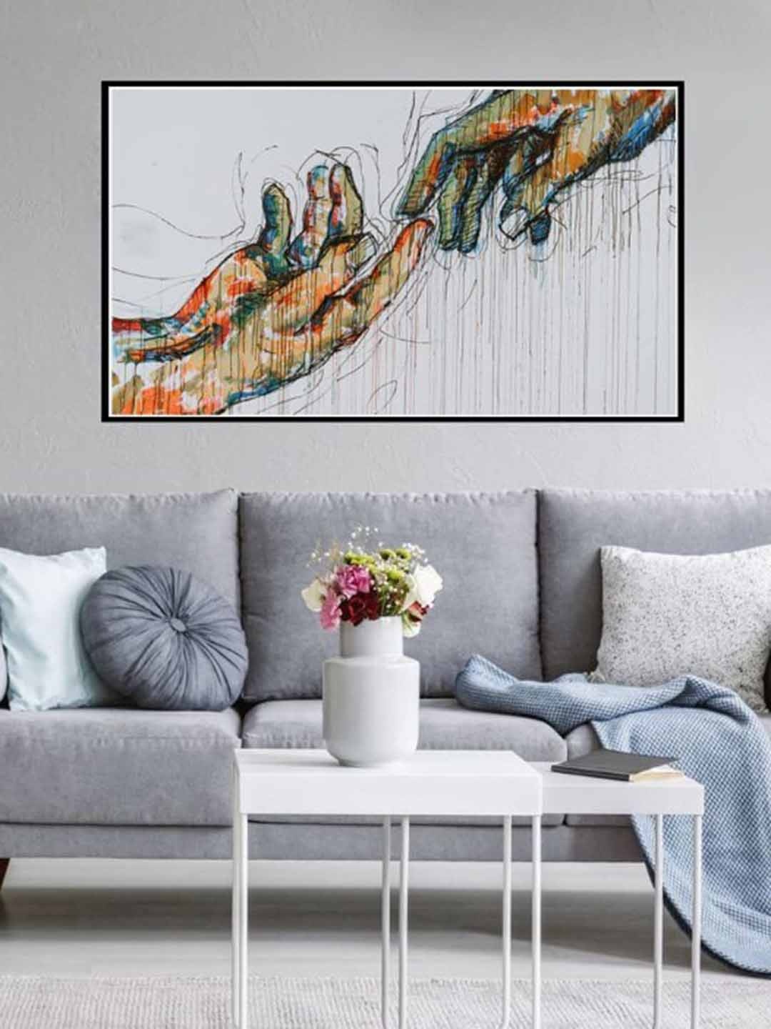 

SPACE OF JOY Grey & Orange Touchpoint Canvas Painting Wall Art