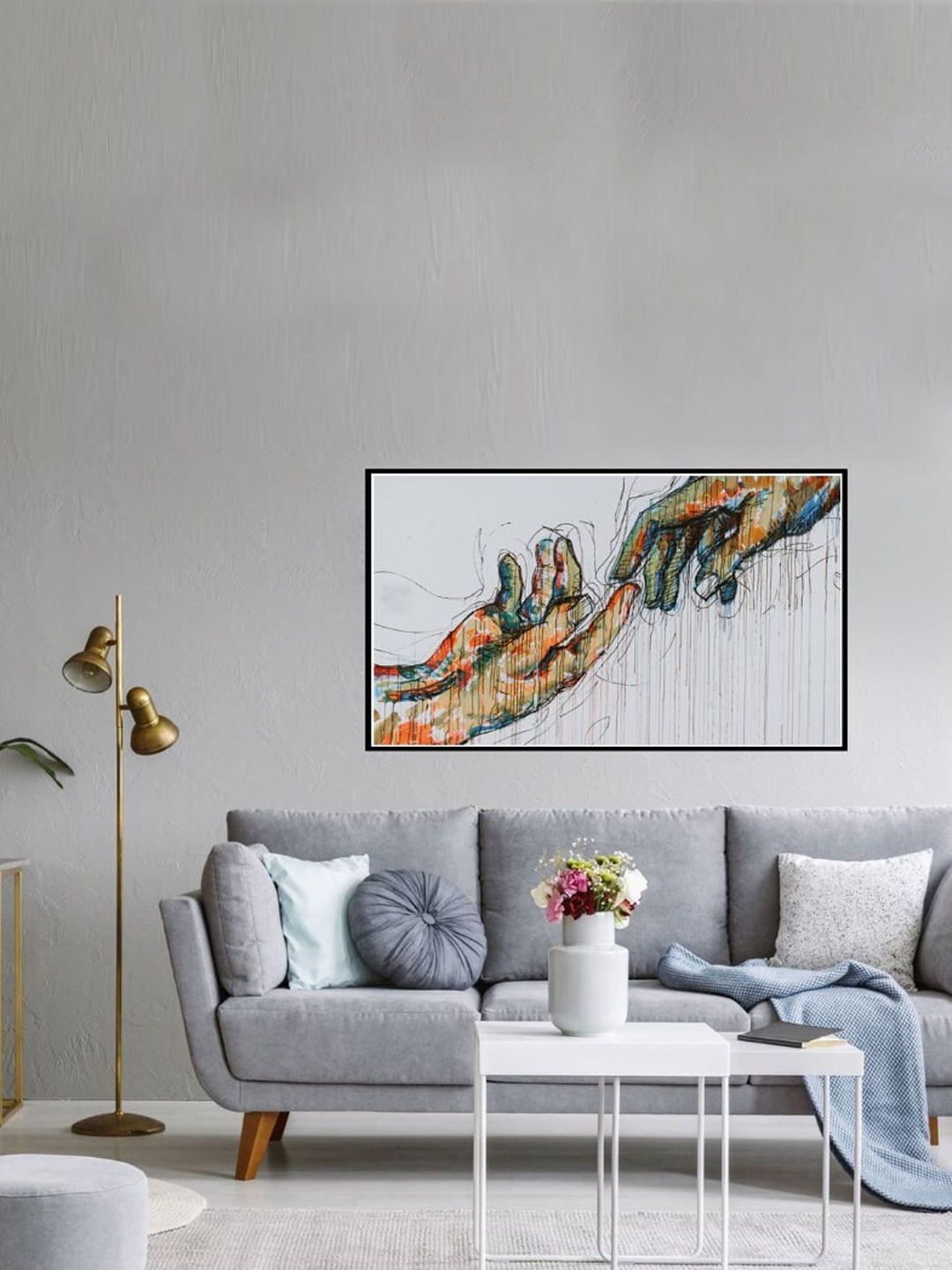 

SPACE OF JOY Grey & Orange Touchpoint Canvas Painting Wall Art