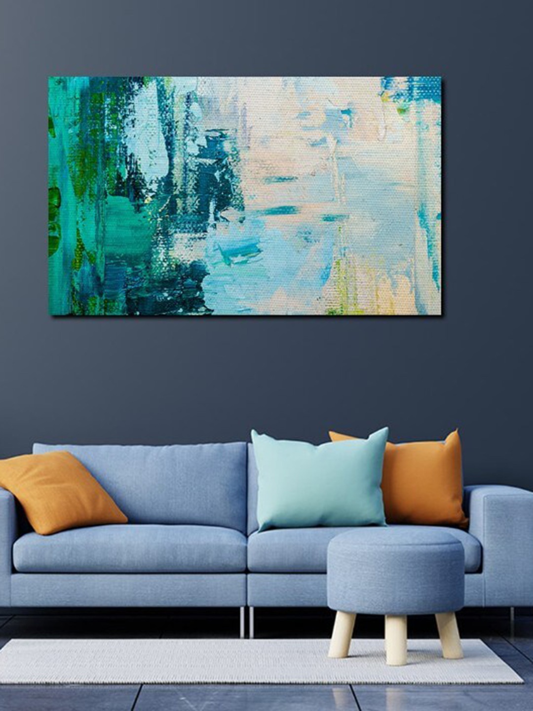 

SPACE OF JOY Blue & Green Abstract Canvas Painting Wall Art