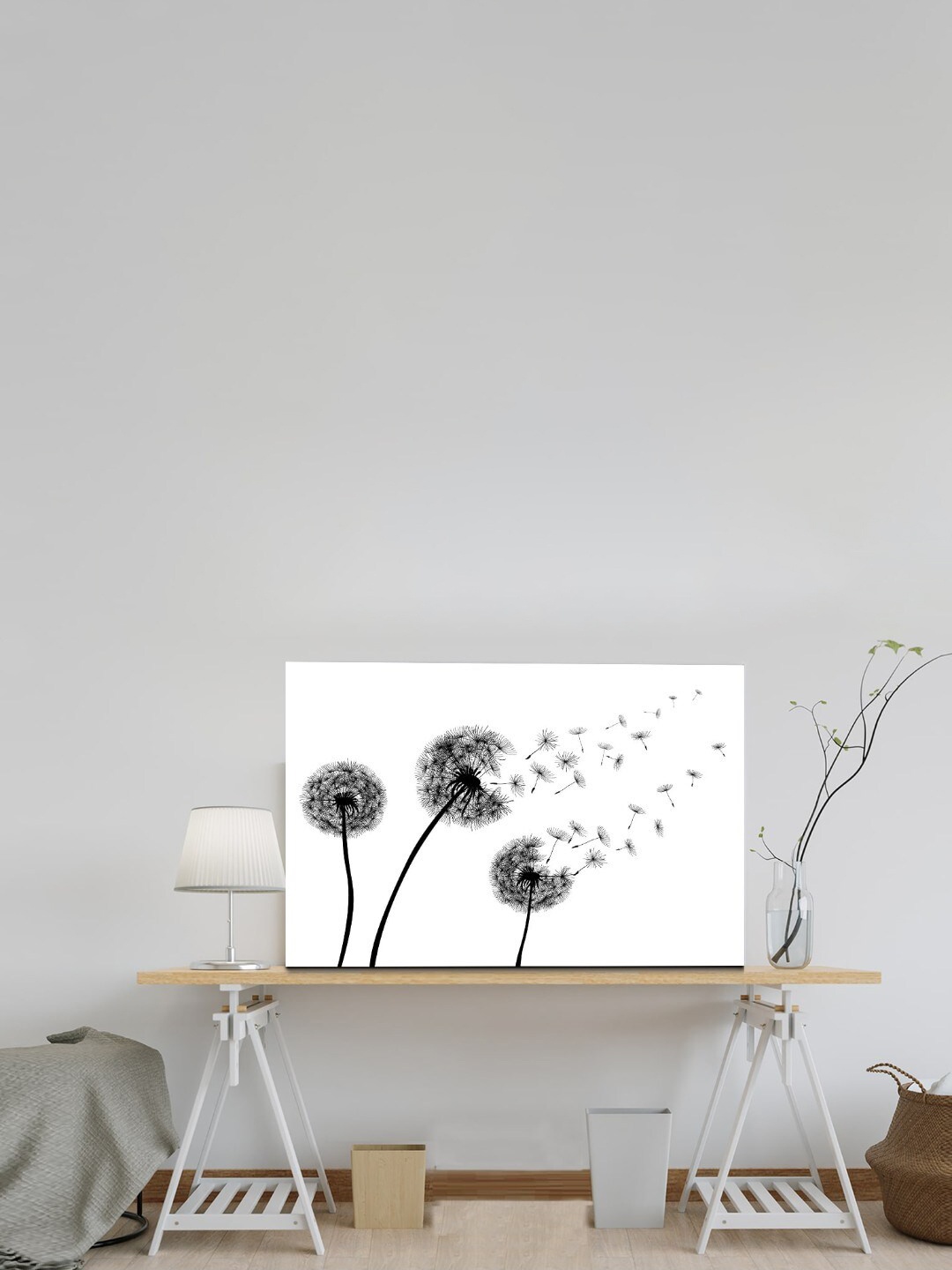 

SPACE OF JOY White & Black Dandelion Seeds Canvas Painting Wall Art