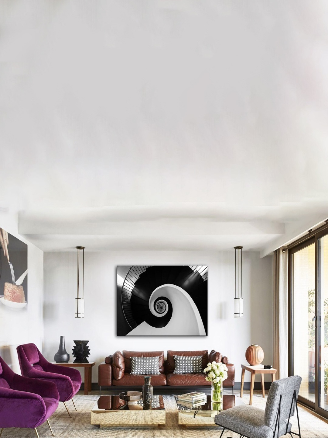 

SPACE OF JOY Black & Grey Canvas Spiral Artistic Stairs Painting Wall Art