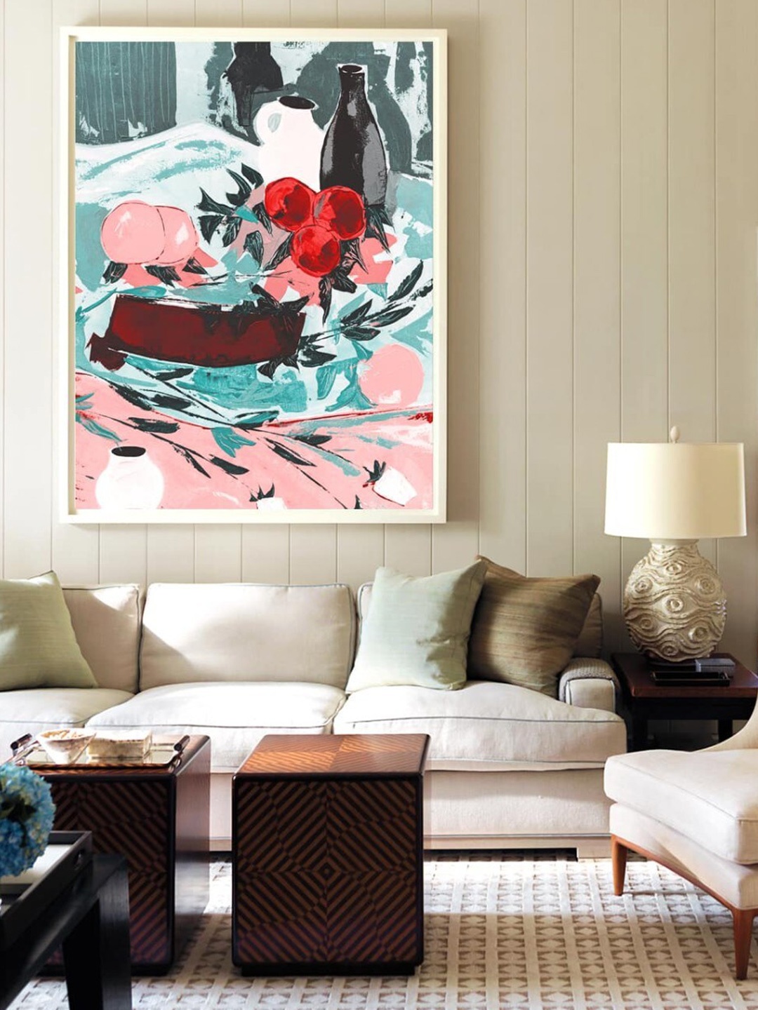 

SPACE OF JOY Teal & Pink Canvas Cherry Painting Wall Art