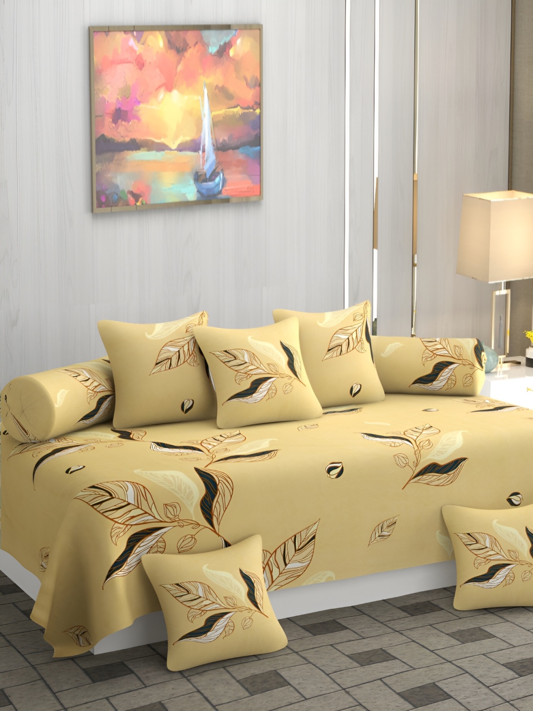 

CHHILAKIYA 8 Pieces Brown & Black Printed Cotton Diwan Set