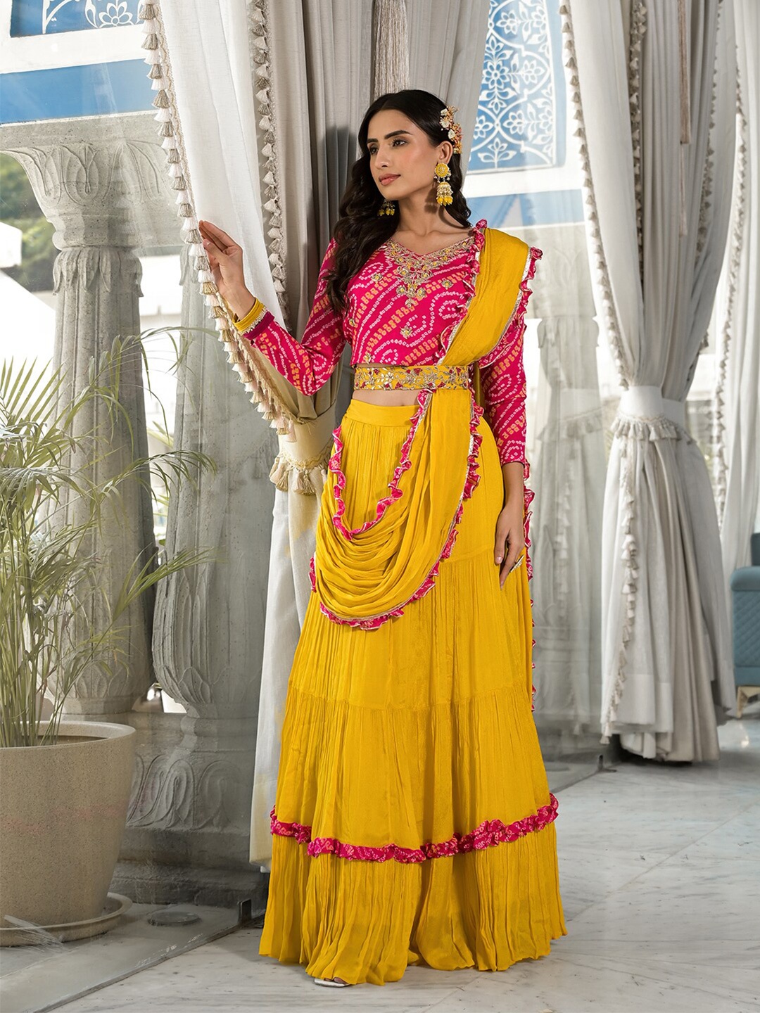 

Divena Embroidered Zardozi Ready to Wear Lehenga & Blouse With Dupatta, Yellow