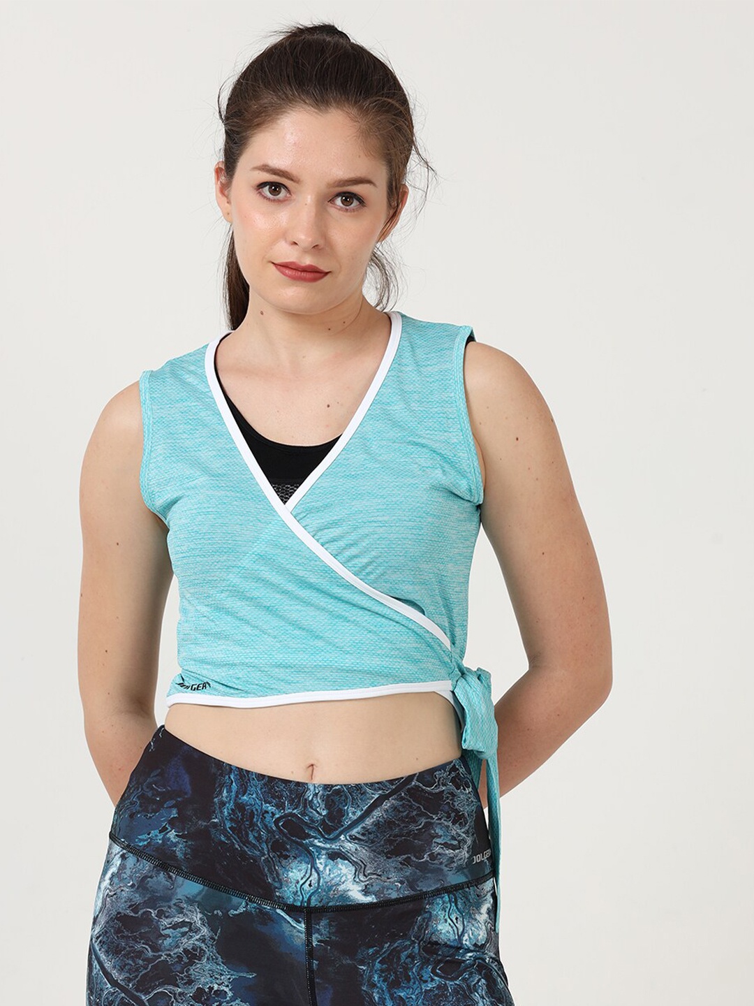 

Jolger Women's Ultra Breathable Side knot Wrap around Crop Top, Turquoise blue