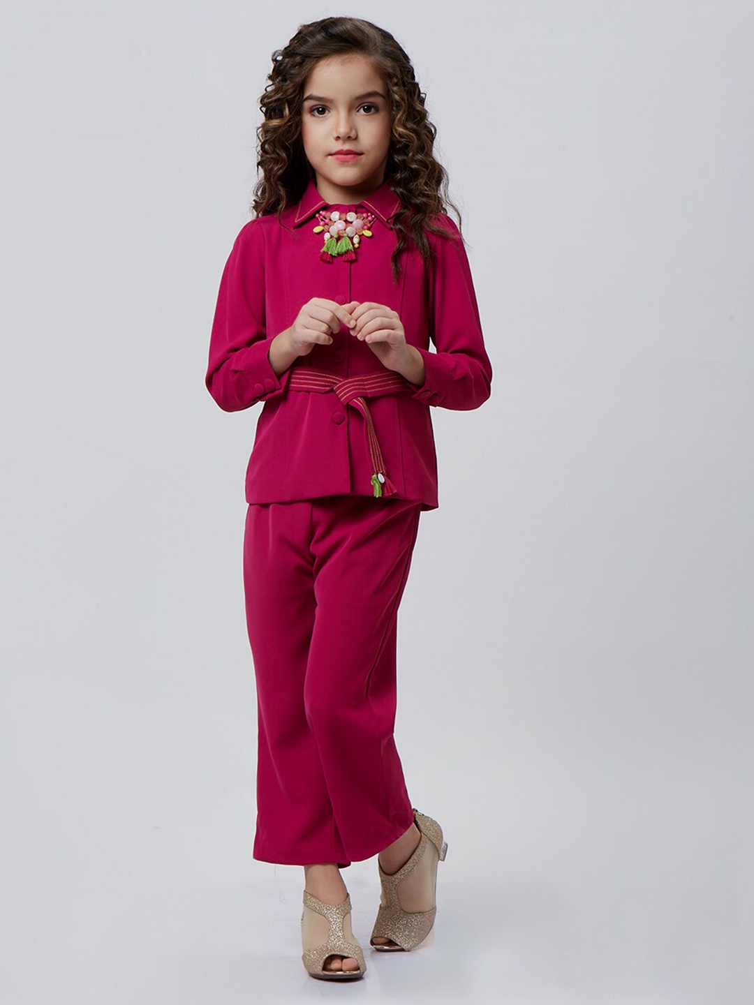 

Peppermint Girls Tie-Up Top with Trousers, Pink
