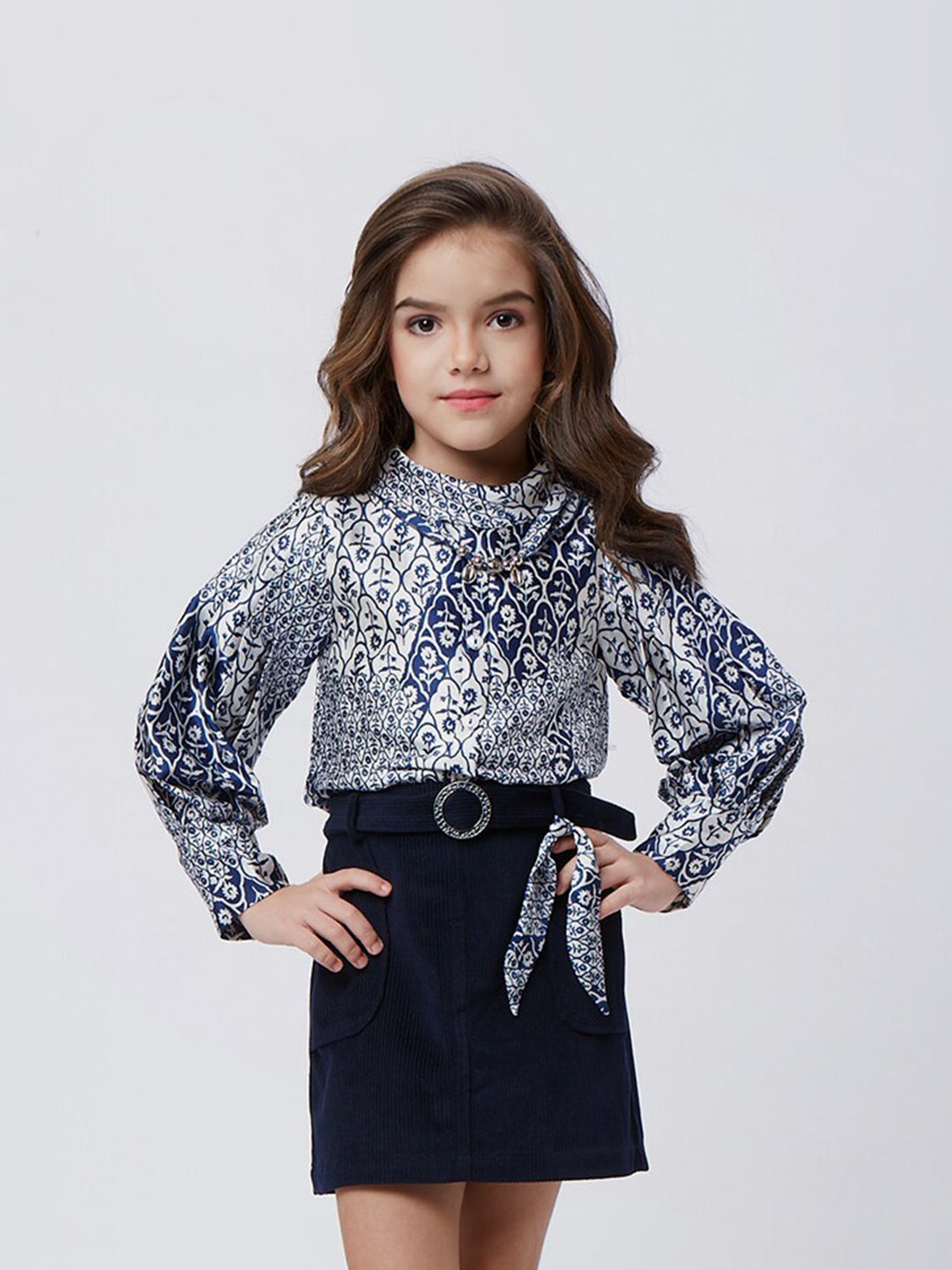 

Peppermint Girls Navy Blue Top with Skirt